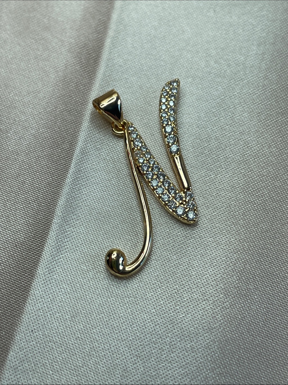 14K Rose Gold Plated Letter 'N' Pendant with Pavé Crystals - NWT